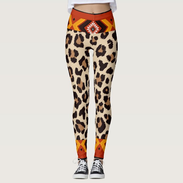 Beige Mix tiger Mönster Capri Leggings (Framsida)