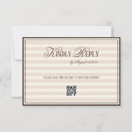 Beige Mocca Randig Old Money Bröllops QR-kod OSA Kort