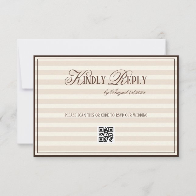 Beige Mocca Striped Old Money Wedding QR code OSA Kort (Framsida)