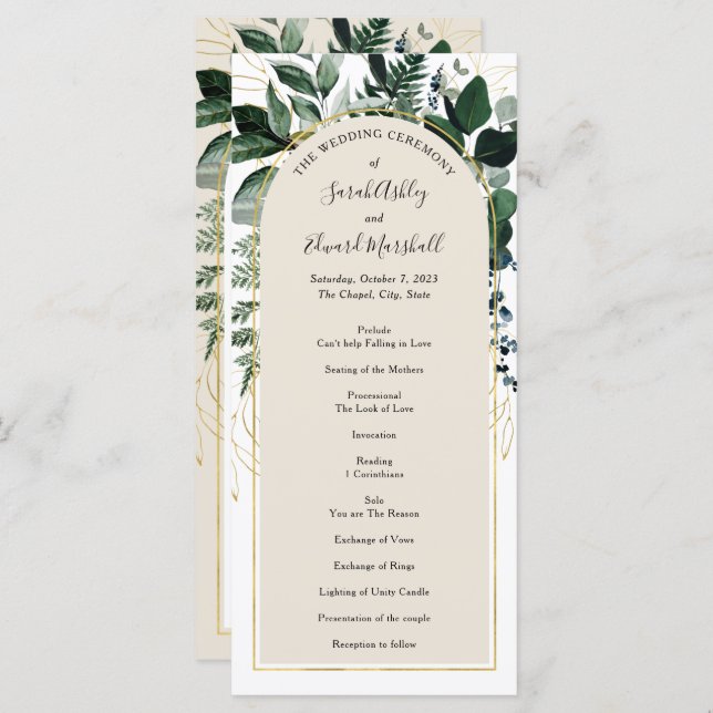 Beige Modern arch Botanic Greenery Program (Fram/baksida)