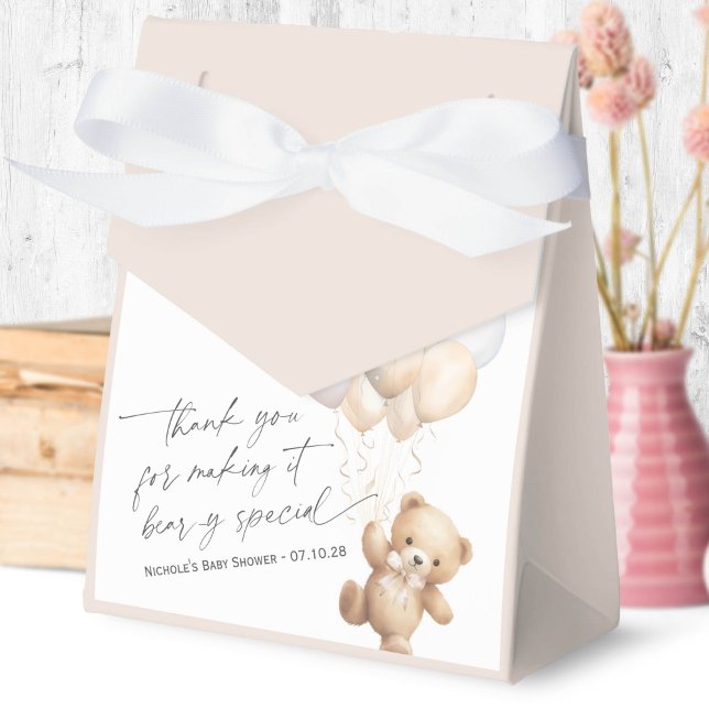 Beige Modern Cute Bearly wait Gender Neutral Presentaskar (We Can Bearly Wait, Beige Baby Boy Shower Favor Box.)