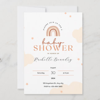 Beige Modern Cute Rainbow Baby Shower-inbjudan Inbjudningar