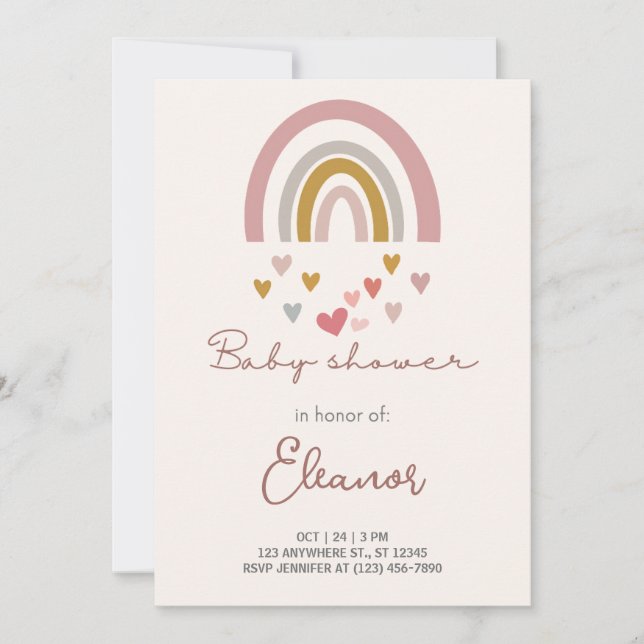 Beige Modern Cute Rainbow Baby Shower Inbjudningar (Framsida)