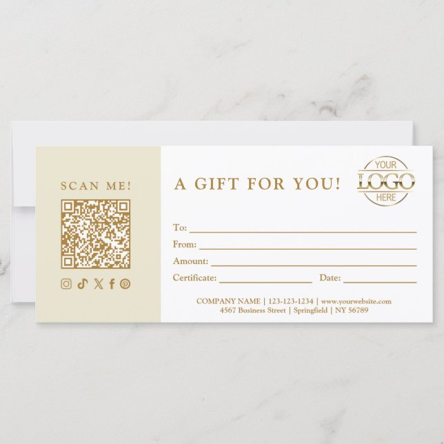 Beige Modern Elegant Custom Business Gift Card (Framsida)