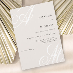 Beige Modern Elegant Minimal monogram Bröllop Inbjudningar