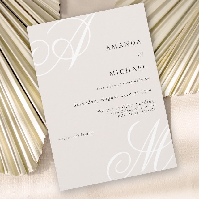 Beige Modern Elegant Minimal monogram Bröllop Inbjudningar (Skapare uppladdad)