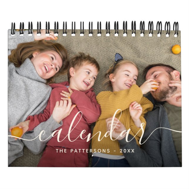 Beige | Modern enkel, minimalistisk familjefoto 20 Kalender (Omslag)