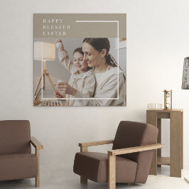 Beige Modern Family Photo | Lycklig Blank Påsk Canvastryck