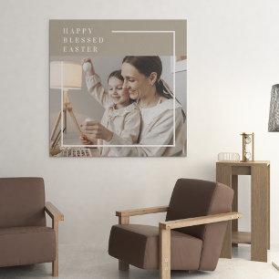 Beige Modern Family Photo Lycklig Blank Påsk Canvastryck