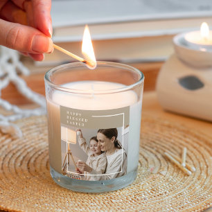 Beige Modern Family Photo   Lycklig Blank Påsk Fyrkantigt Klistermärke