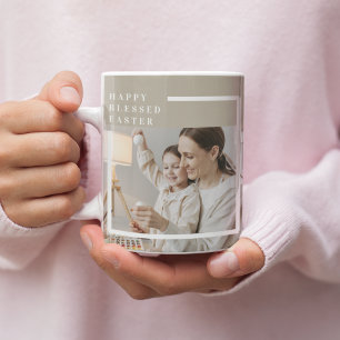 Beige Modern Family Photo Lycklig Blank Påsk Mugg
