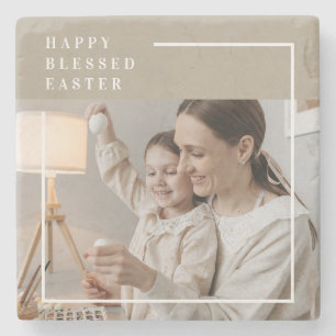 Beige Modern Family Photo   Lycklig Blank Påsk Stenunderlägg