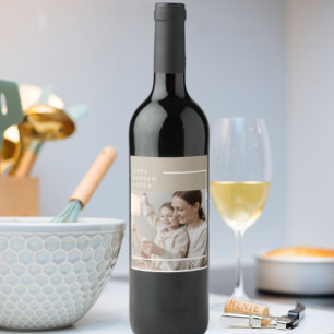 Beige Modern Family Photo   Lycklig Blank Påsk Vinflaska Etikett