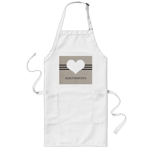 Beige Modern Heart Apron Långt Förkläde (Framsidan)