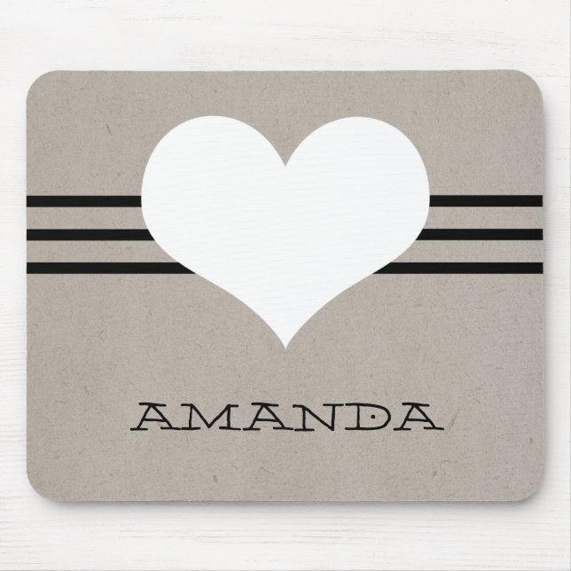 Beige Modern Heart Mousepad Musmatta (Framsidan)