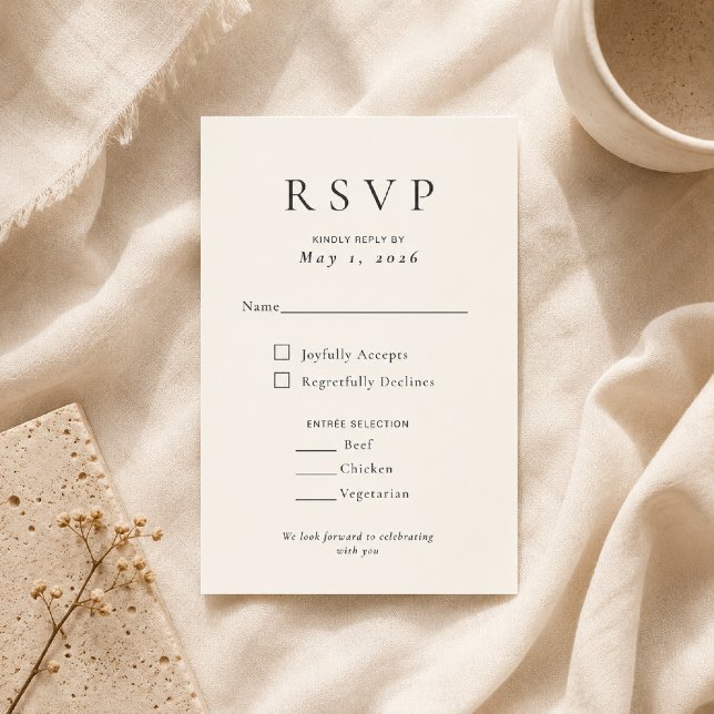 Beige Modern Minimal Bröllops-RSVP-Kort OSA Kort (Elegant Beige Modern Minimal RSVP Card for luxury weddings.)