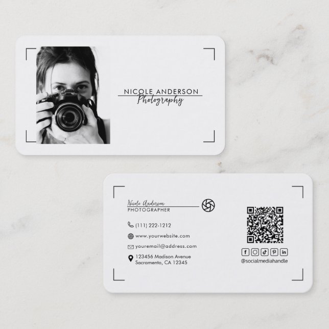 Beige Modern Minimal Ren Och Snygg Logotyp Fotogra Visitkort (Fram/baksida)