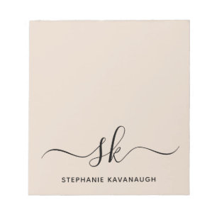 Beige Modern Minimum Namn Initial Monogram Anteckningsblock