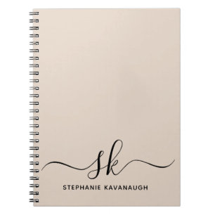Beige Modern Minimum Namn Initial Monogram Anteckningsbok