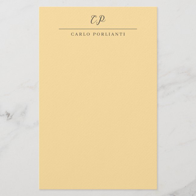 Beige Modern Monogram Svart Konst Bokstavsnamn Brevpapper (Framsida)