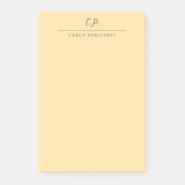 Beige Modern Monogrammed Calligraphy Plain Name Post-it Block (Framsida)