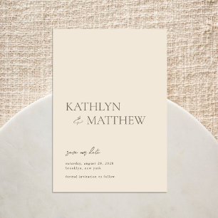 Beige Modern Whimsical Script Bohemian Bröllop Spara Datumet