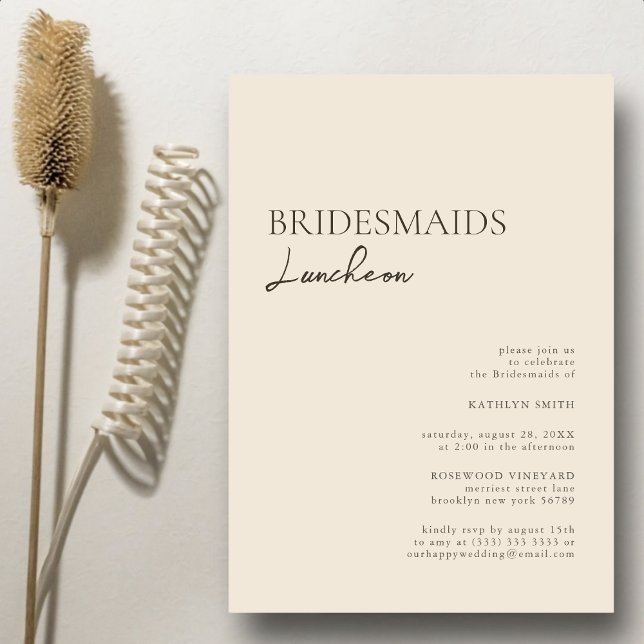 Beige Modern Whimsical Script Bridesmaids Luncheon Inbjudningar (Skapare uppladdad)