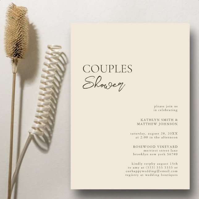 Beige Modern Whimsical Script Par Shower Inbjudningar (Skapare uppladdad)