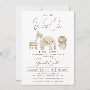 Beige Modern Wild One Safari Baby Shower Inbjudningar