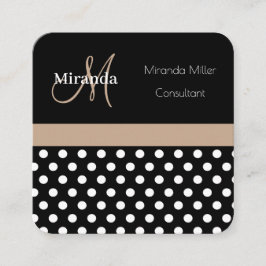 Beige Monogram Black White Polka Dot Fyrkantigt Visitkort
