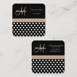 Beige Monogram Black White Polka Dot Fyrkantigt Visitkort