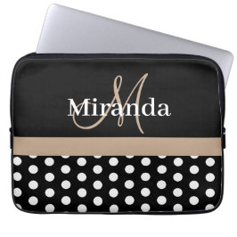 Beige Monogram Black White Polka Dot Laptop Fodral