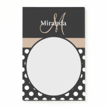Beige Monogram Black White Polka Dot