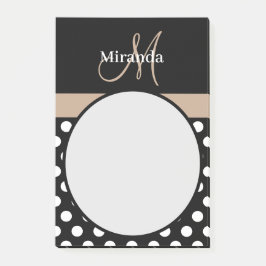 Beige Monogram Black White Polka Dot Post-it Block