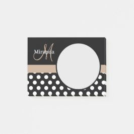 Beige Monogram Black White Polka Dot Post-it Block