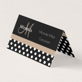 Beige Monogram Black White Polka Dot Visitkort