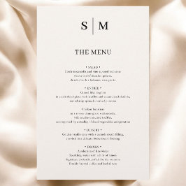 Beige Monogram Elegant Minimalist Bröllop Menu