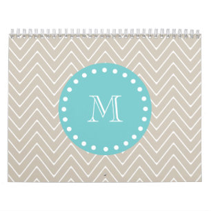 Beige Monogram för kricka för sparremönster Kalender