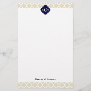 Beige Monogram för marin #5 initial 3 för vit Brevpapper