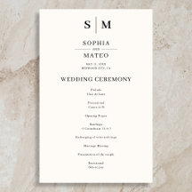 Beige Monogram Klassiskt Bröllopsprogram