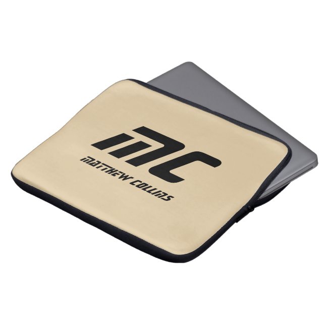 Beige Monogram - minimalistisk Namn-svart text för Laptop Fodral (Framsida topp)