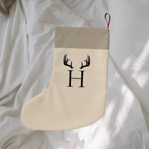 Beige monogram moderna antenner liten julstrumpa