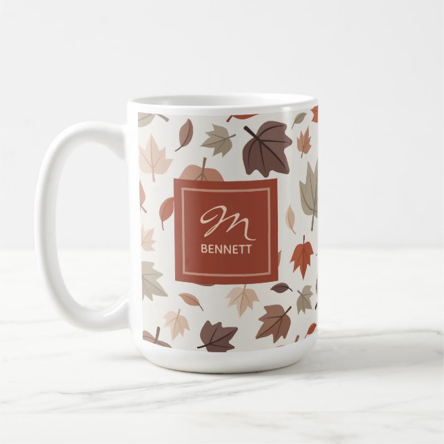 Beige Mönogram Namn Tacksam Höstflora Kaffemugg (Vänster)