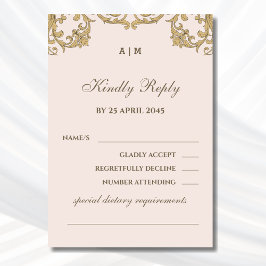 Beige Monogram Ornate Victorian Bröllop OSA Card