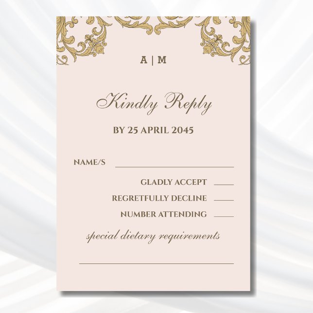 Beige Monogram Ornate Victorian Bröllop OSA Card Kort (Skapare uppladdad)