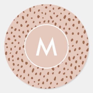 Beige Monogram Terracotta Brown Dots Skriv ut Runt Klistermärke