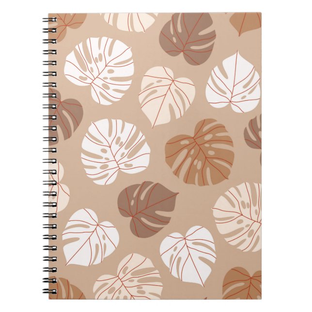 Beige monstera löv sömlöst mönster. Trendig Anteckningsbok (Framsidan)