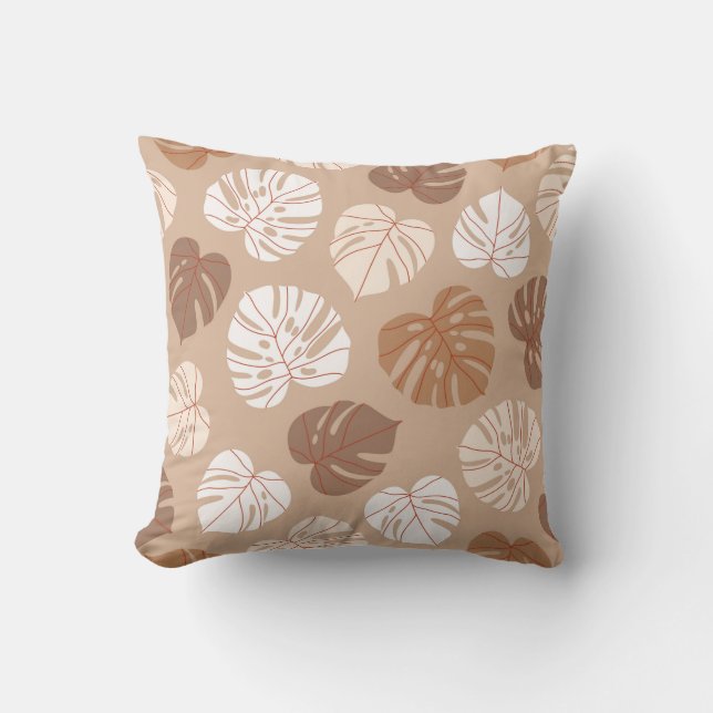 Beige monstera löv sömlöst mönster. Trendig Kudde (Framsida)