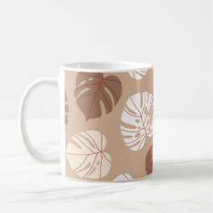 Beige Monstera Löv: Trendig Hand-Drawn Mönster Kaffemugg