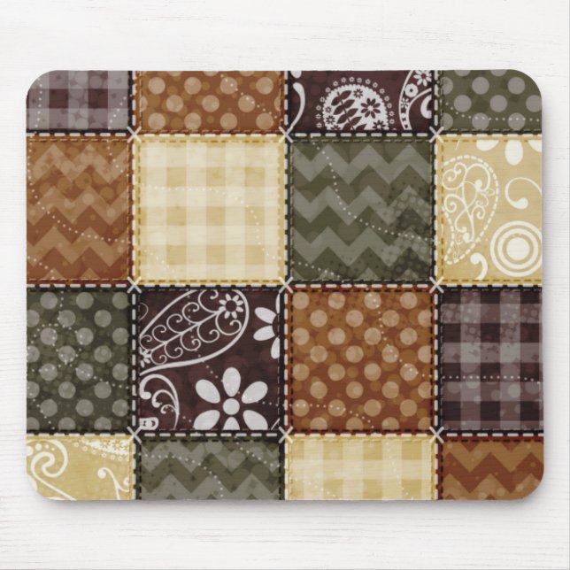Beige, Mörk Brown och Oliv grönt Quilt-utseende Musmatta (Framsidan)